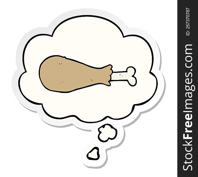 Cartoon Chicken Leg And Thought Bubble As A Printed Sticker