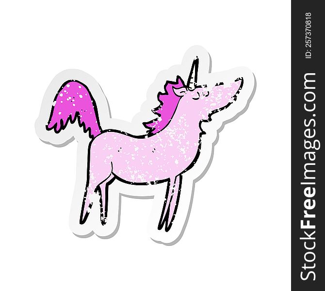 Retro Distressed Sticker Of A Cartoon Unicorn