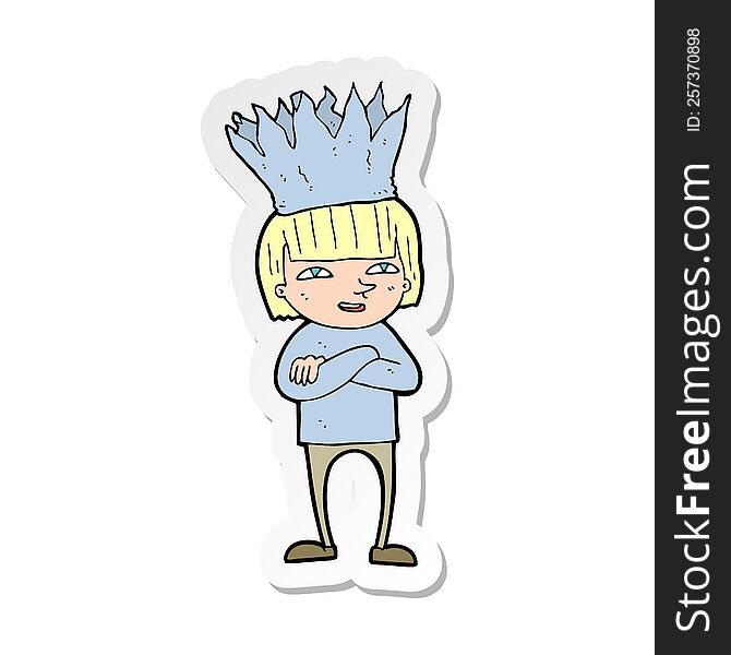 Sticker Of A Cartoon Person Wearing Paper Crown