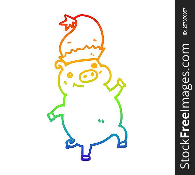 Rainbow Gradient Line Drawing Cartoon Happy Christmas Pig
