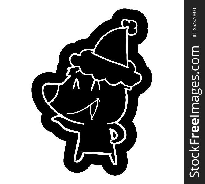 laughing bear quirky cartoon icon of a wearing santa hat