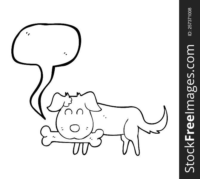 freehand drawn speech bubble cartoon dog with bone