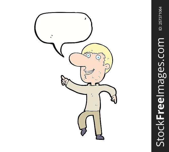Cartoon Happy Man Dancing With Speech Bubble