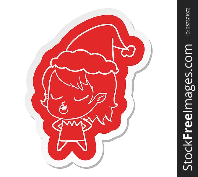 Cute Cartoon  Sticker Of A Vampire Girl Wearing Santa Hat