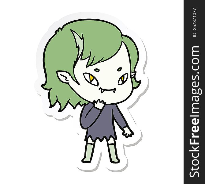 Sticker Of A Cartoon Friendly Vampire Girl Considering