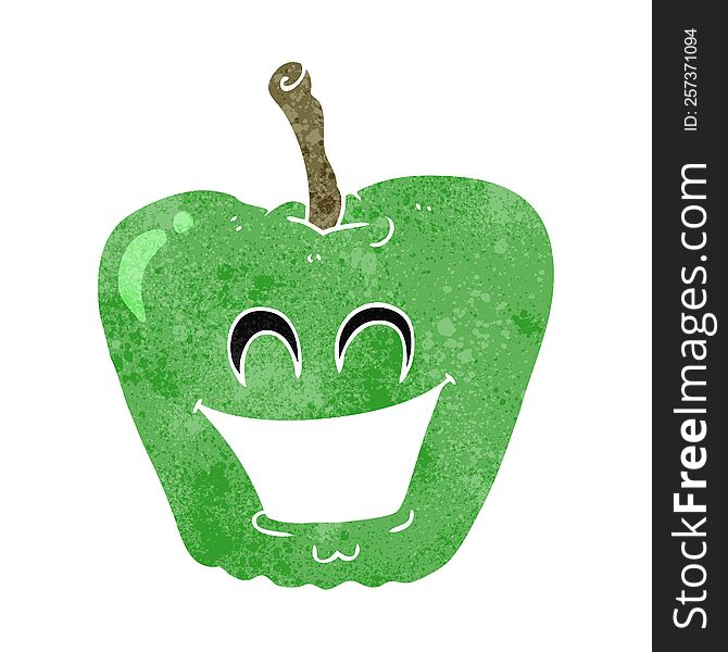 freehand retro cartoon grinning apple