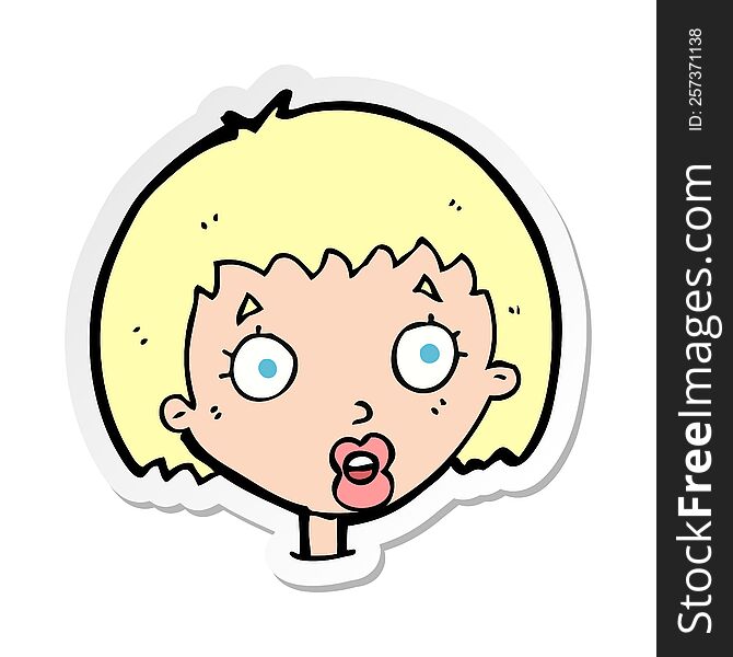 Sticker Of A Cartoon Surprised Female Face