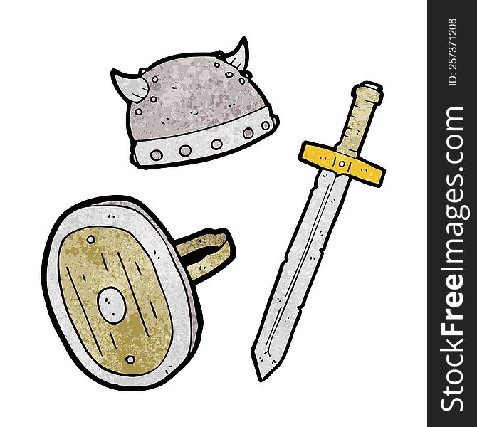 freehand textured cartoon medieval warrior objects