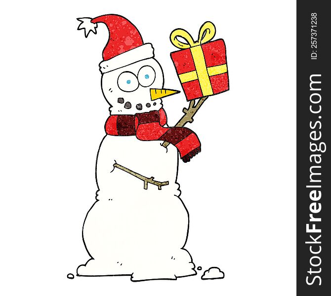 Textured Cartoon Snowman Holding Present