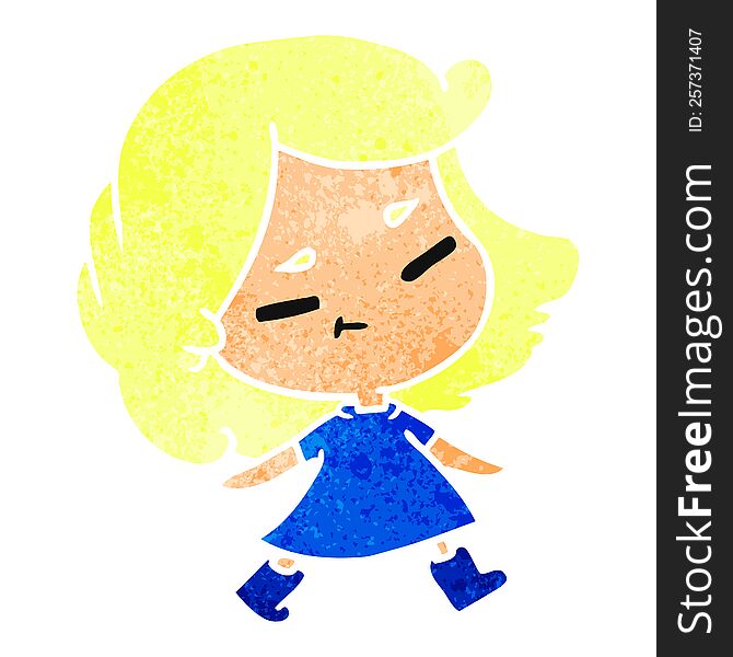 retro cartoon illustration of a cute kawaii girl. retro cartoon illustration of a cute kawaii girl