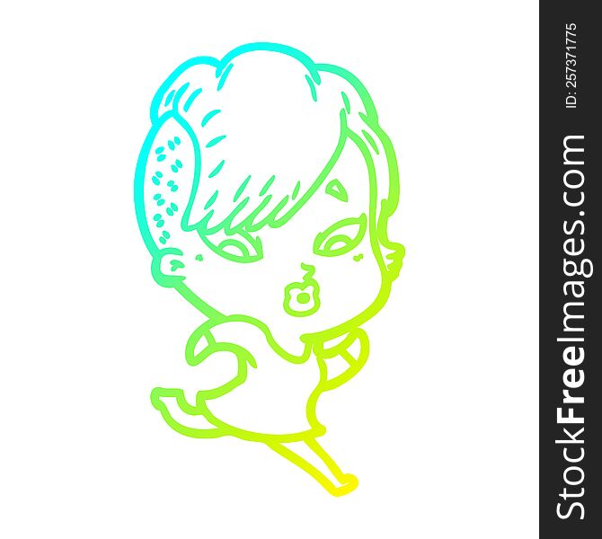 Cold Gradient Line Drawing Cartoon Surprised Girl