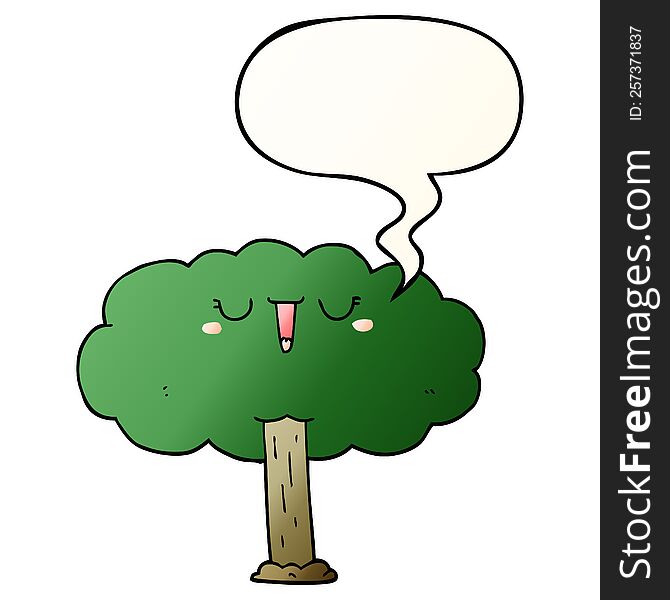 cartoon tree with speech bubble in smooth gradient style