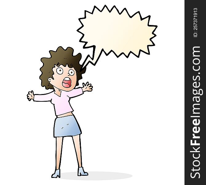 Cartoon Frightened Woman With Speech Bubble