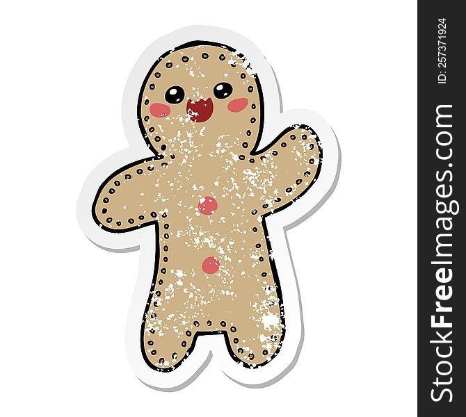 distressed sticker of a cartoon gingerbread man