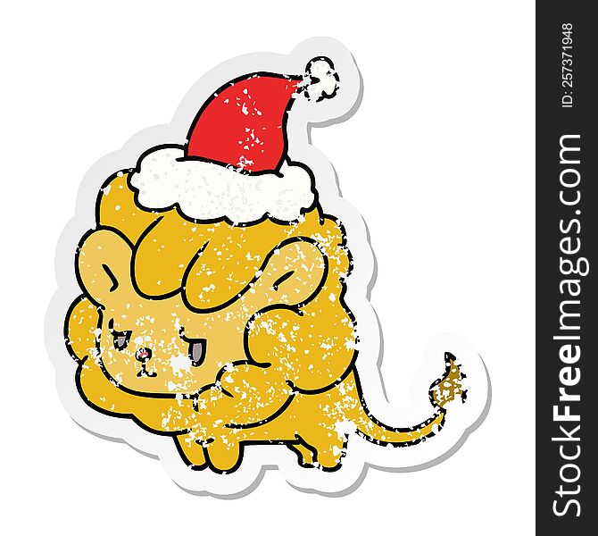 Christmas Distressed Sticker Cartoon Of Kawaii Lion
