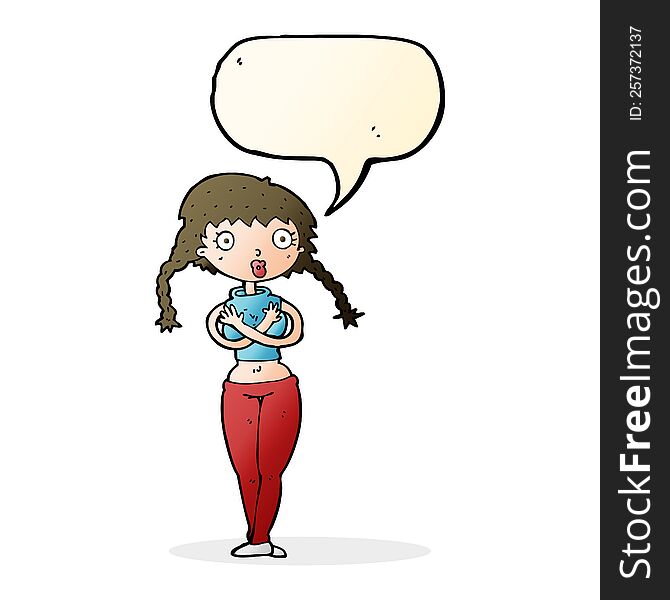 cartoon offended woman covering herself with speech bubble