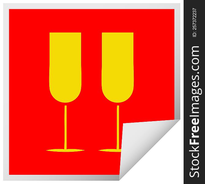 square peeling sticker cartoon of a champagne flutes