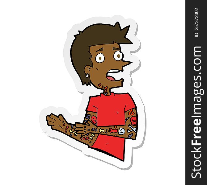 sticker of a cartoon man with tattoos