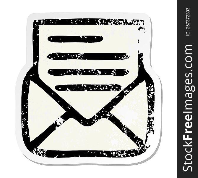 distressed sticker of a cute cartoon letter and envelope