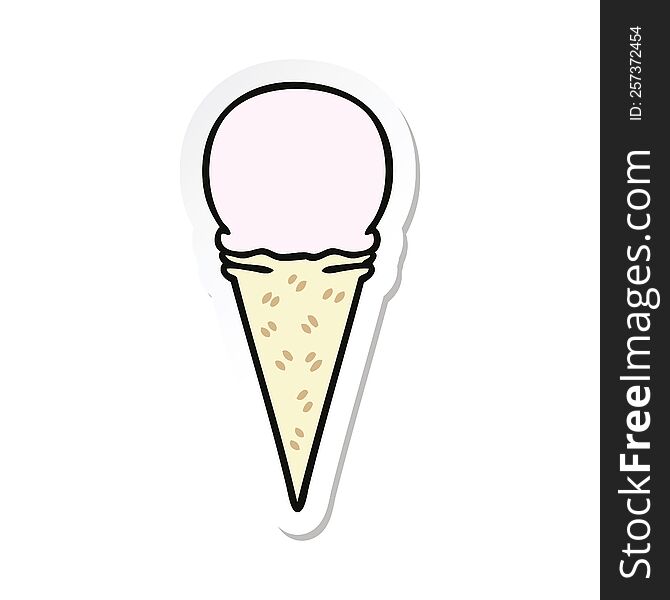 sticker of a quirky hand drawn cartoon strawberry ice cream cone
