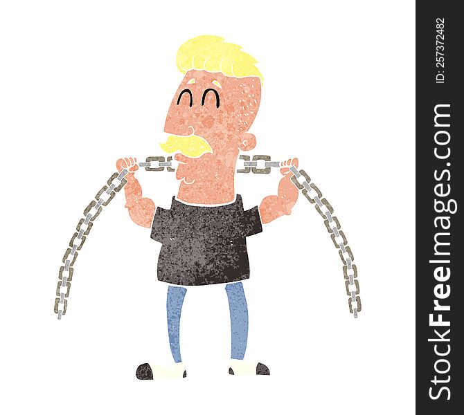 Retro Cartoon Man Lifting Chain