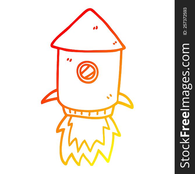 Warm Gradient Line Drawing Cartoon Space Rocket
