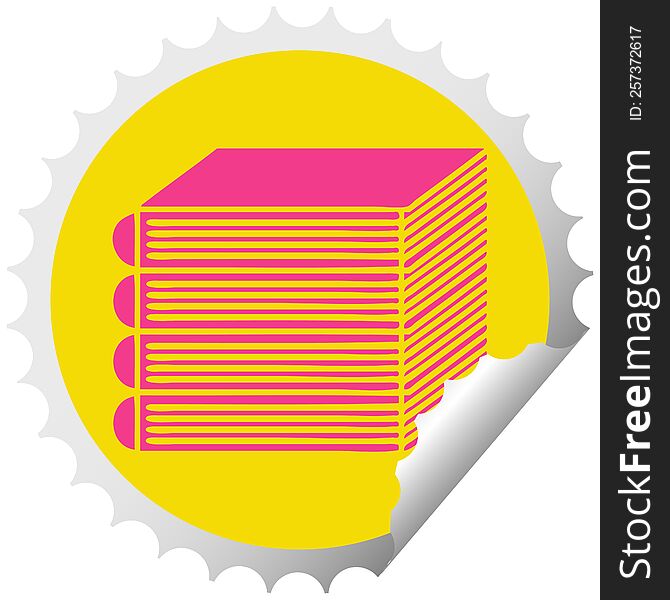 circular peeling sticker cartoon of a stack of books