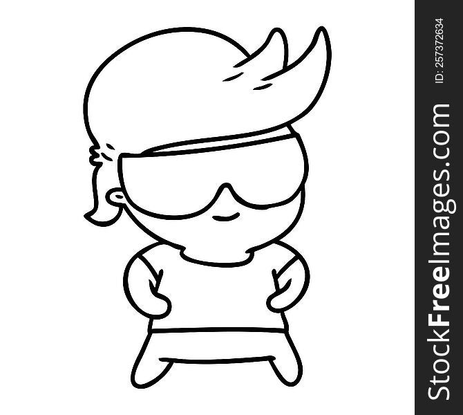 line drawing illustration kawaii kid with shades. line drawing illustration kawaii kid with shades