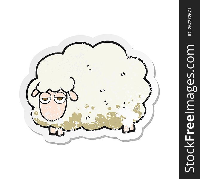 retro distressed sticker of a cartoon muddy winter sheep