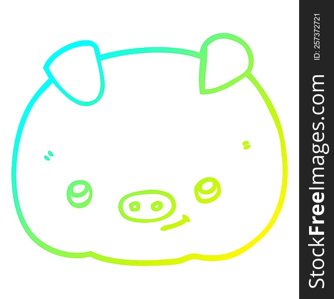 cold gradient line drawing of a cartoon happy pig