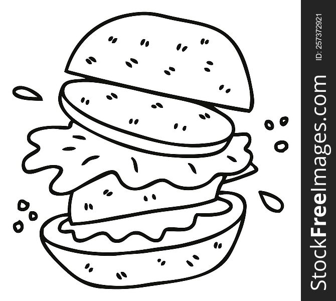 quirky line drawing cartoon veggie burger