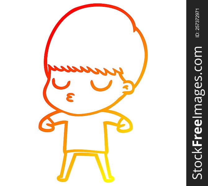 Warm Gradient Line Drawing Cartoon Calm Boy