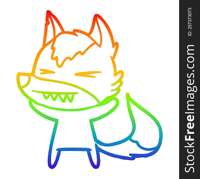 Rainbow Gradient Line Drawing Angry Wolf Cartoon