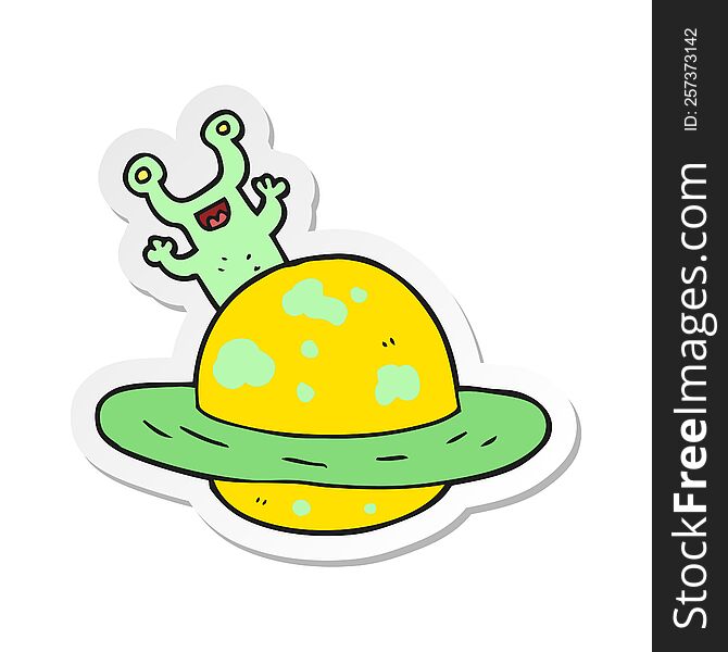 sticker of a cartoon alien planet