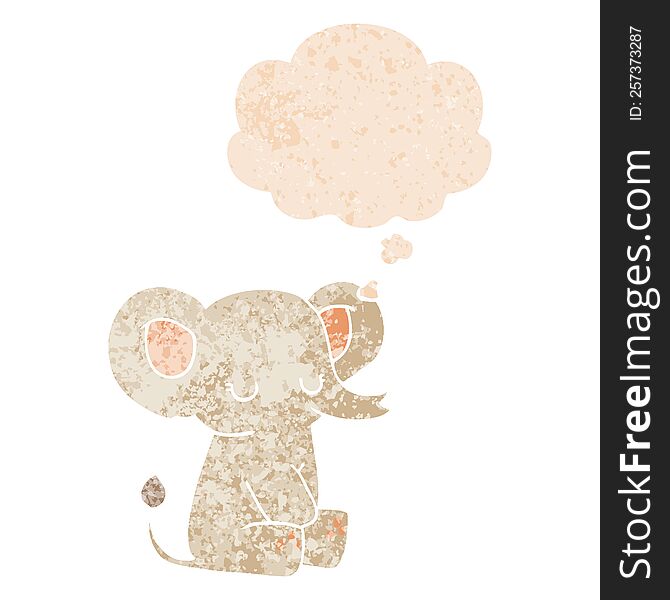 Cartoon Elephant And Thought Bubble In Retro Textured Style