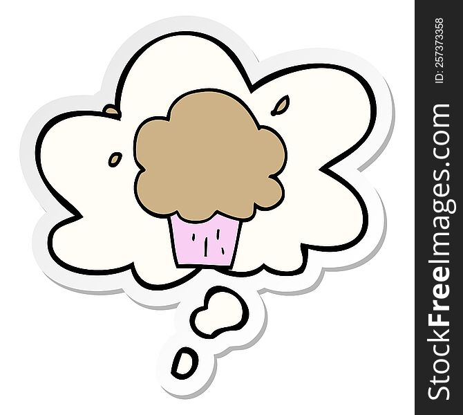 Cartoon Cupcake And Thought Bubble As A Printed Sticker