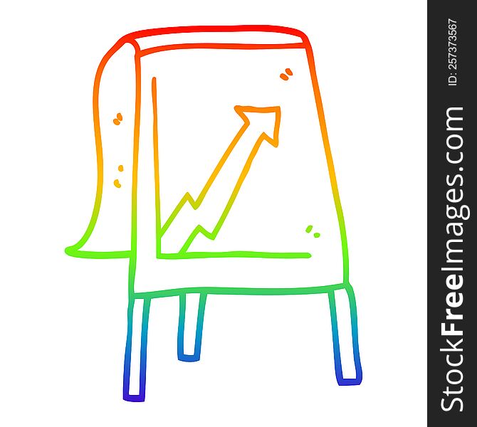 rainbow gradient line drawing cartoon business chart with arrow