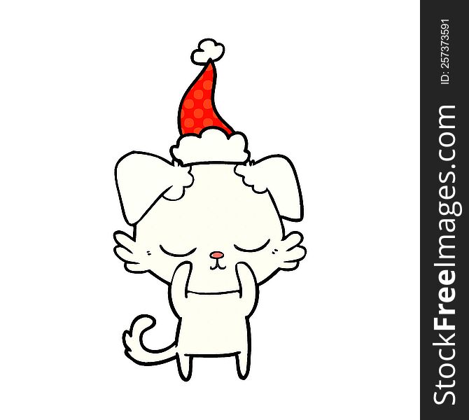 Cute Comic Book Style Illustration Of A Dog Wearing Santa Hat