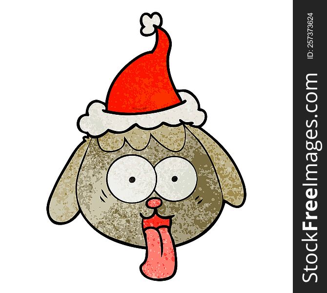 Textured Cartoon Of A Dog Face Panting Wearing Santa Hat