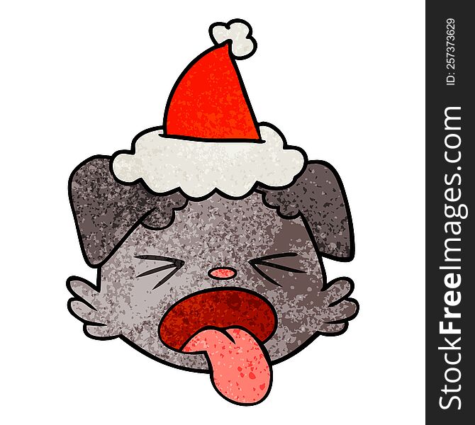 textured cartoon of a dog face wearing santa hat