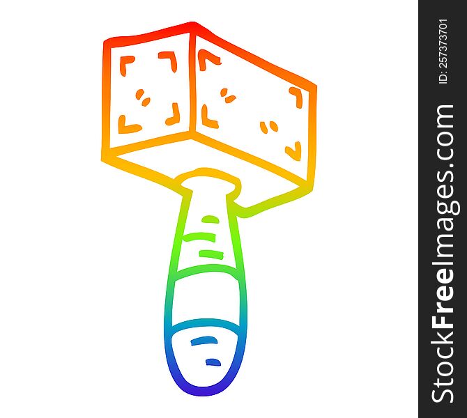 rainbow gradient line drawing of a cartoon hammer