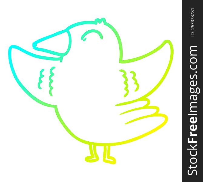 cold gradient line drawing of a cartoon bird spreading wings