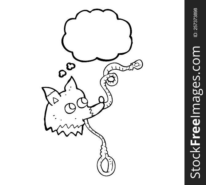 freehand drawn thought bubble cartoon dog with leash