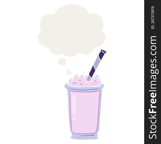 cartoon milkshake with thought bubble in retro style
