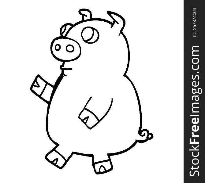 Line Drawing Cartoon Funny Pig