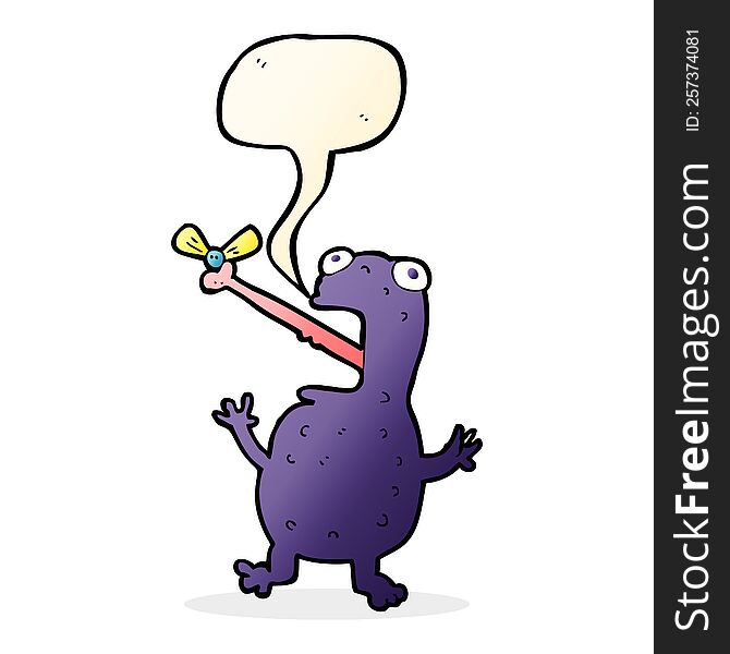 Cartoon Poisonous Frog Catching Fly With Speech Bubble