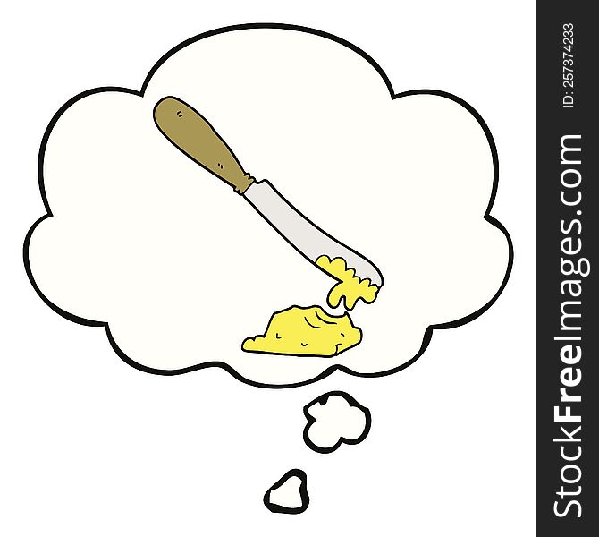 cartoon knife spreading butter with thought bubble