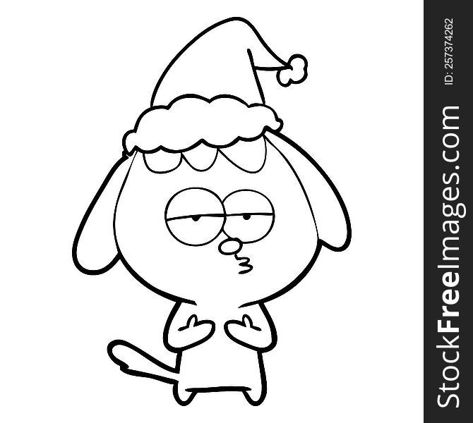 Line Drawing Of A Bored Dog Wearing Santa Hat