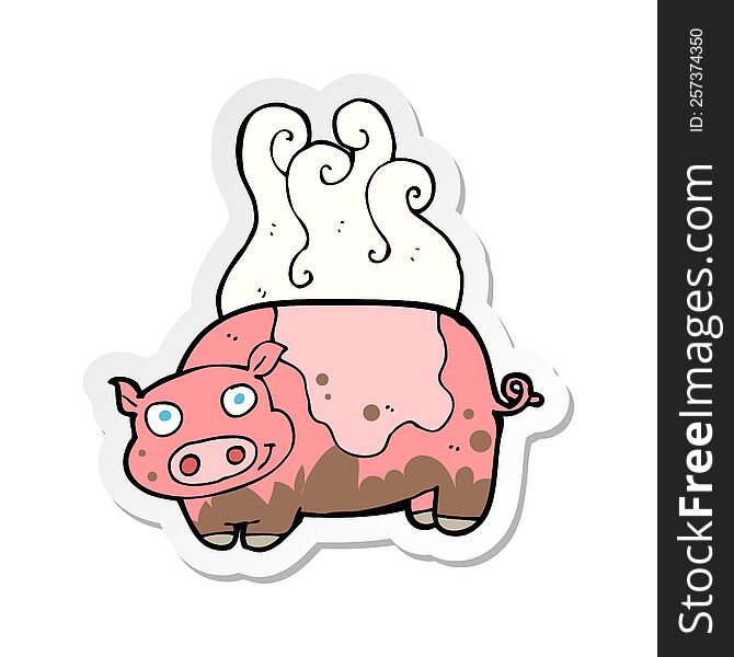 Sticker Of A Cartoon Muddy Pig