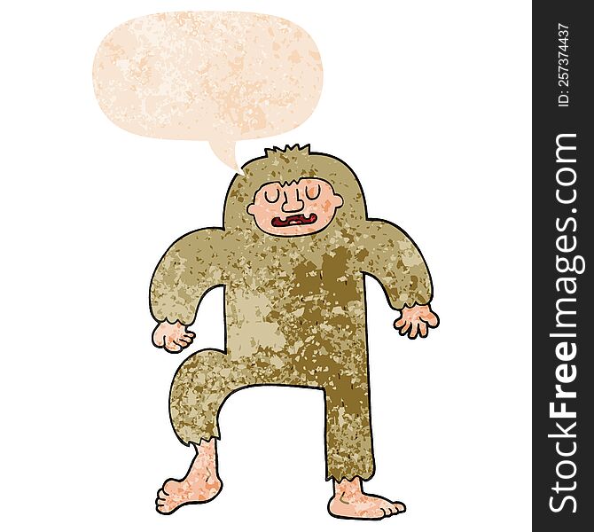 Cartoon Bigfoot And Speech Bubble In Retro Textured Style